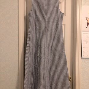 Cotton striped dress crew neck light blue and white